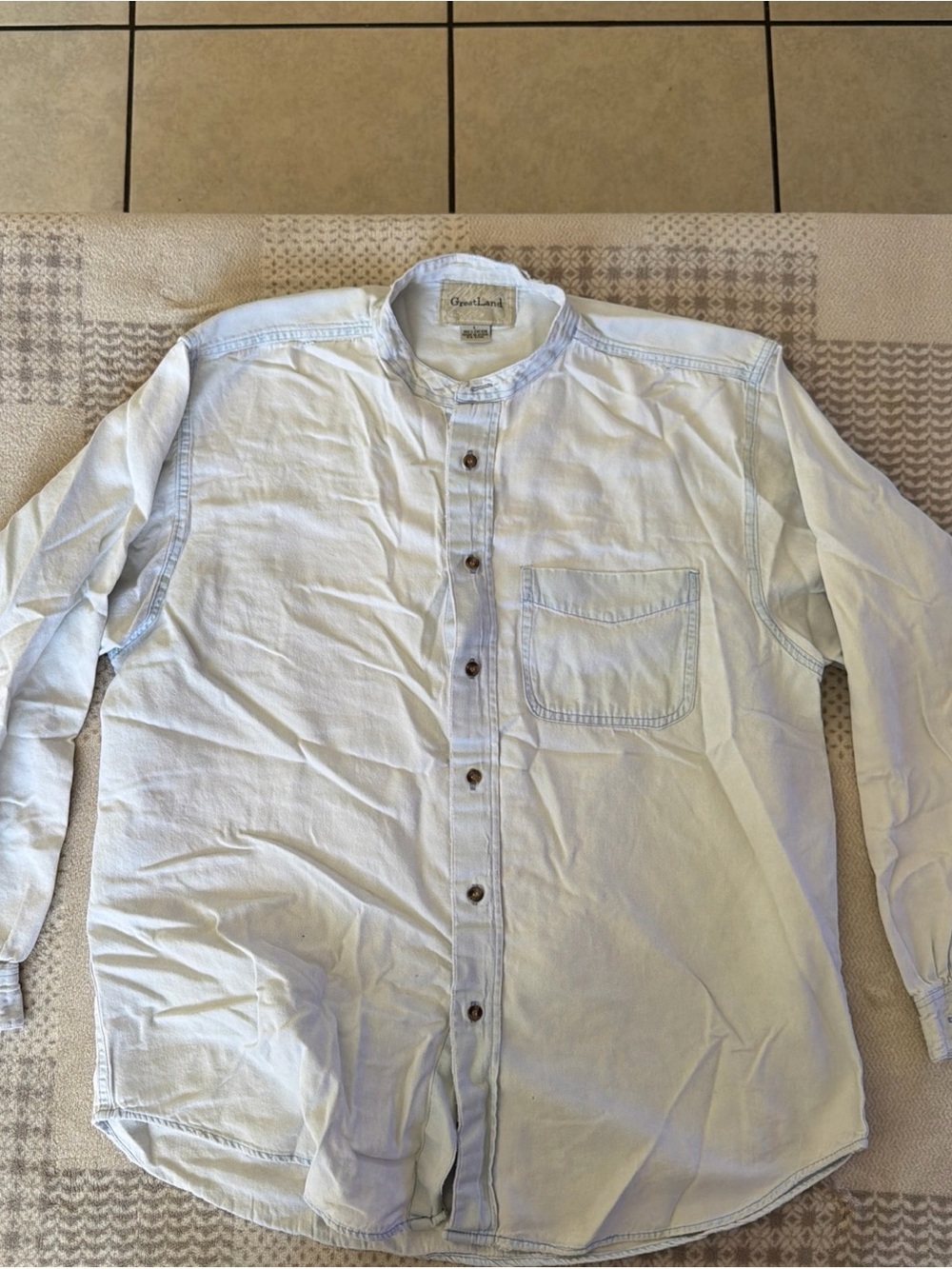 Light Blue Band-Collar Casual Button-Down Shirt